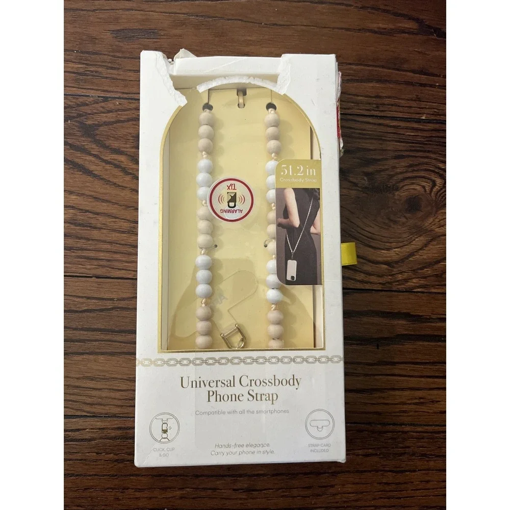 New Artikl Universal Crossbody Phone Strap Beaded New Wooden Click Clip Ivory